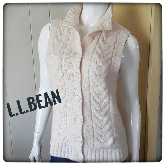 L.L. Bean Sweaters - LL BEAN White Cream Sleeveless Cable Knit V Neck Sweater Vest  Size M Juniors